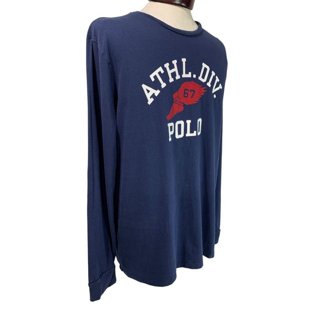 Large Polo Ralph Lauren Mens Long Sleeve Tshirt Navy Blue Athl Div - Picture 5 of 7
